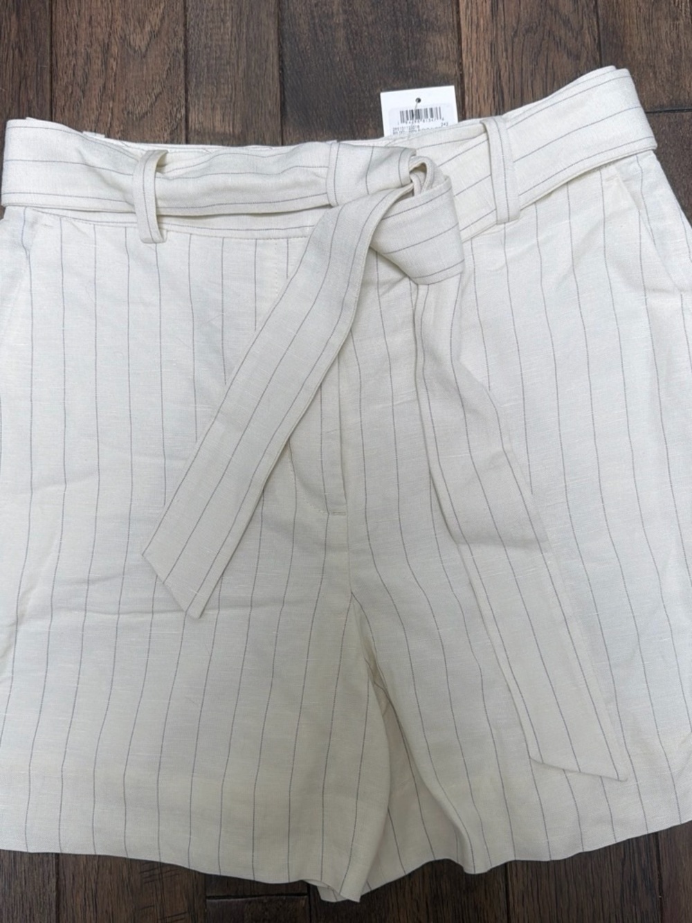 Club Monaco Cream Pinstripe High-Waist Shorts